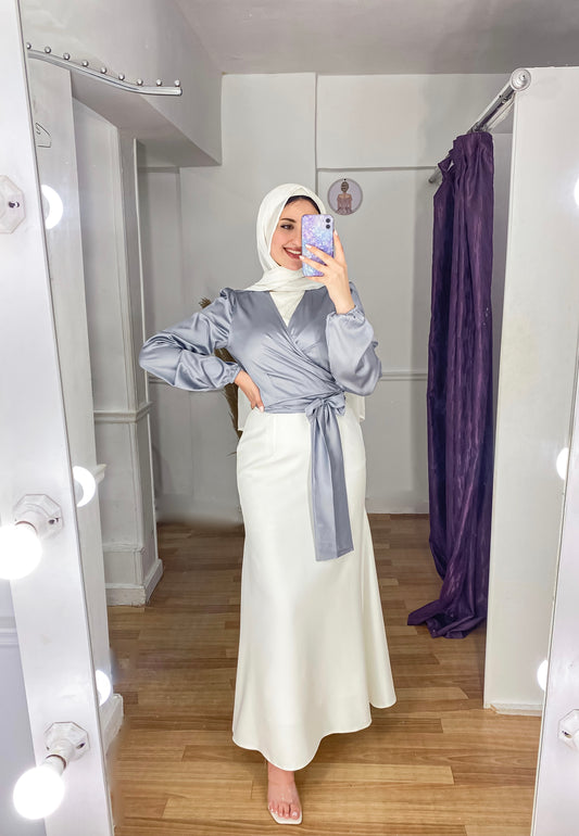 Silver Wrap Satin Blouse