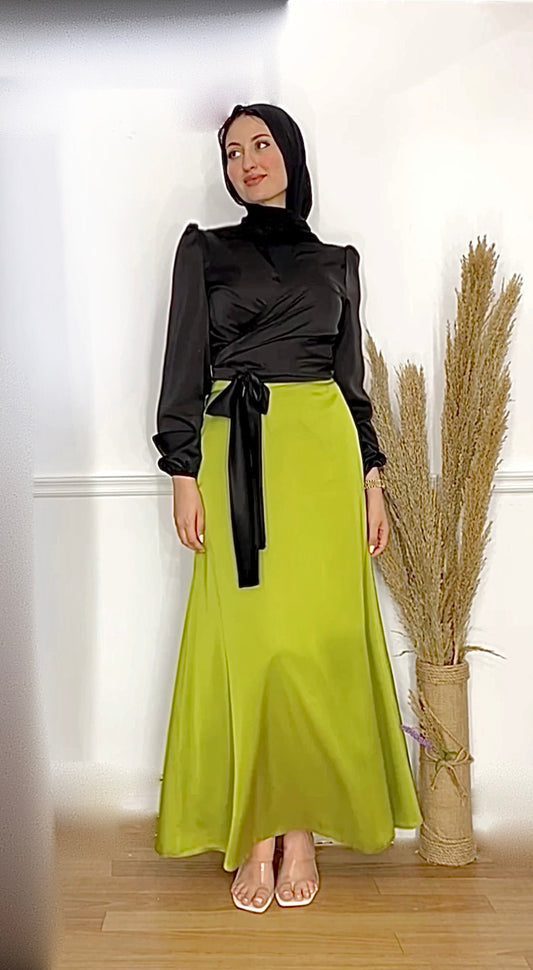 Black Wrap Satin Blouse