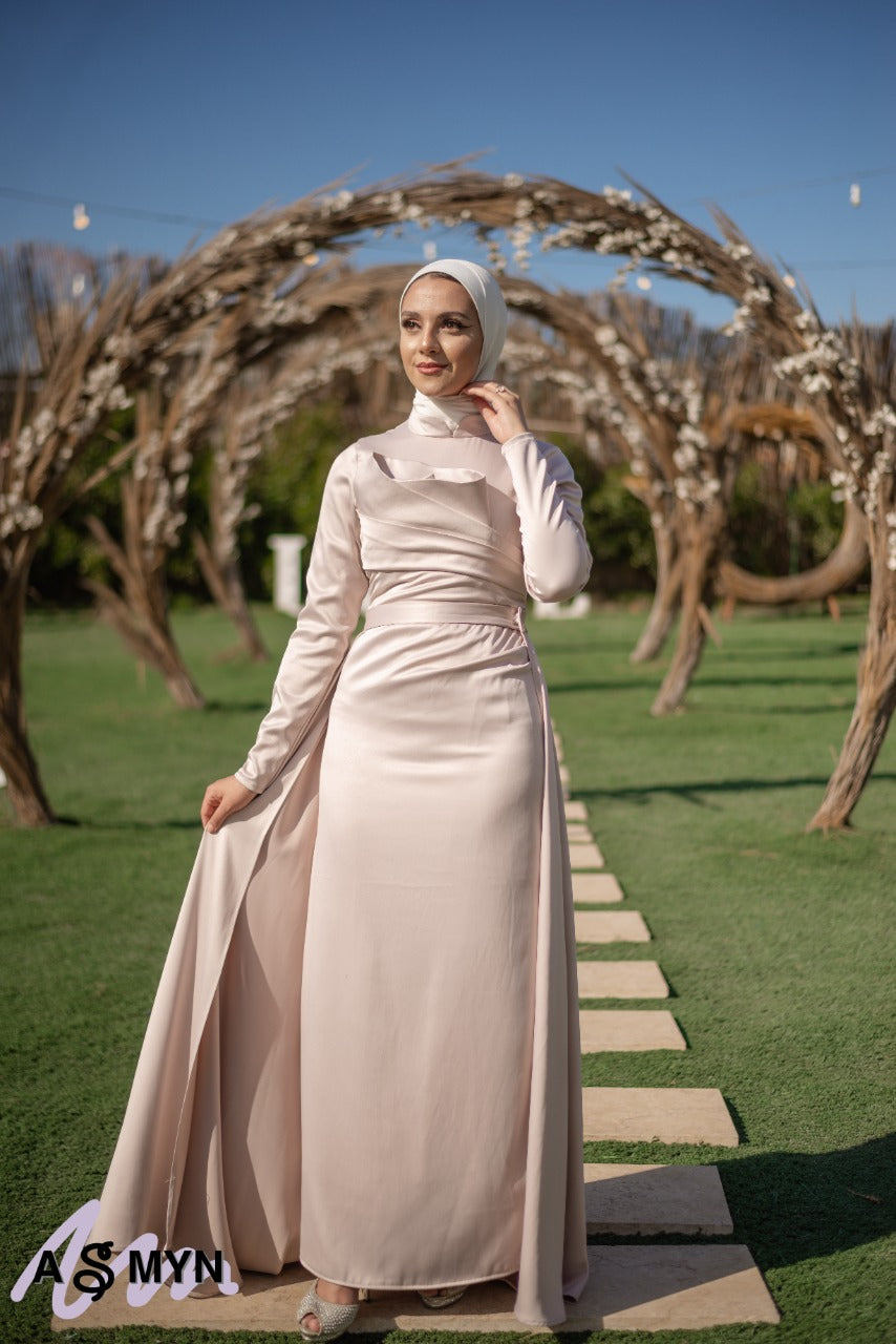 Body-Rose Satin Soiree Dress with Extension