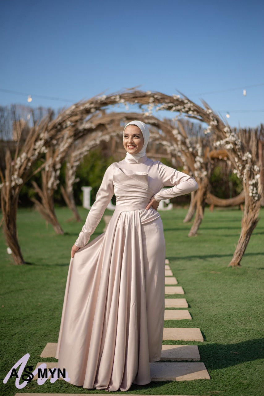Body-Rose Satin Soiree Dress with Extension