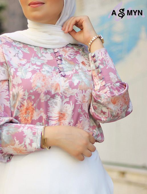 Rose Floral Buttoned Satin Blouse