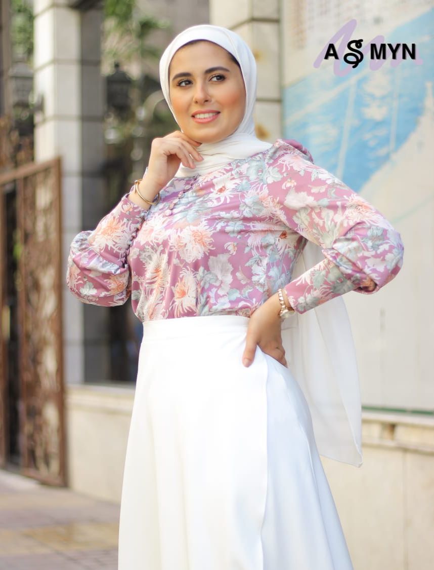 Rose Floral Buttoned Satin Blouse