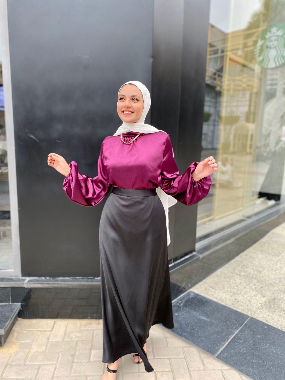 Black Silk Satin Skirt