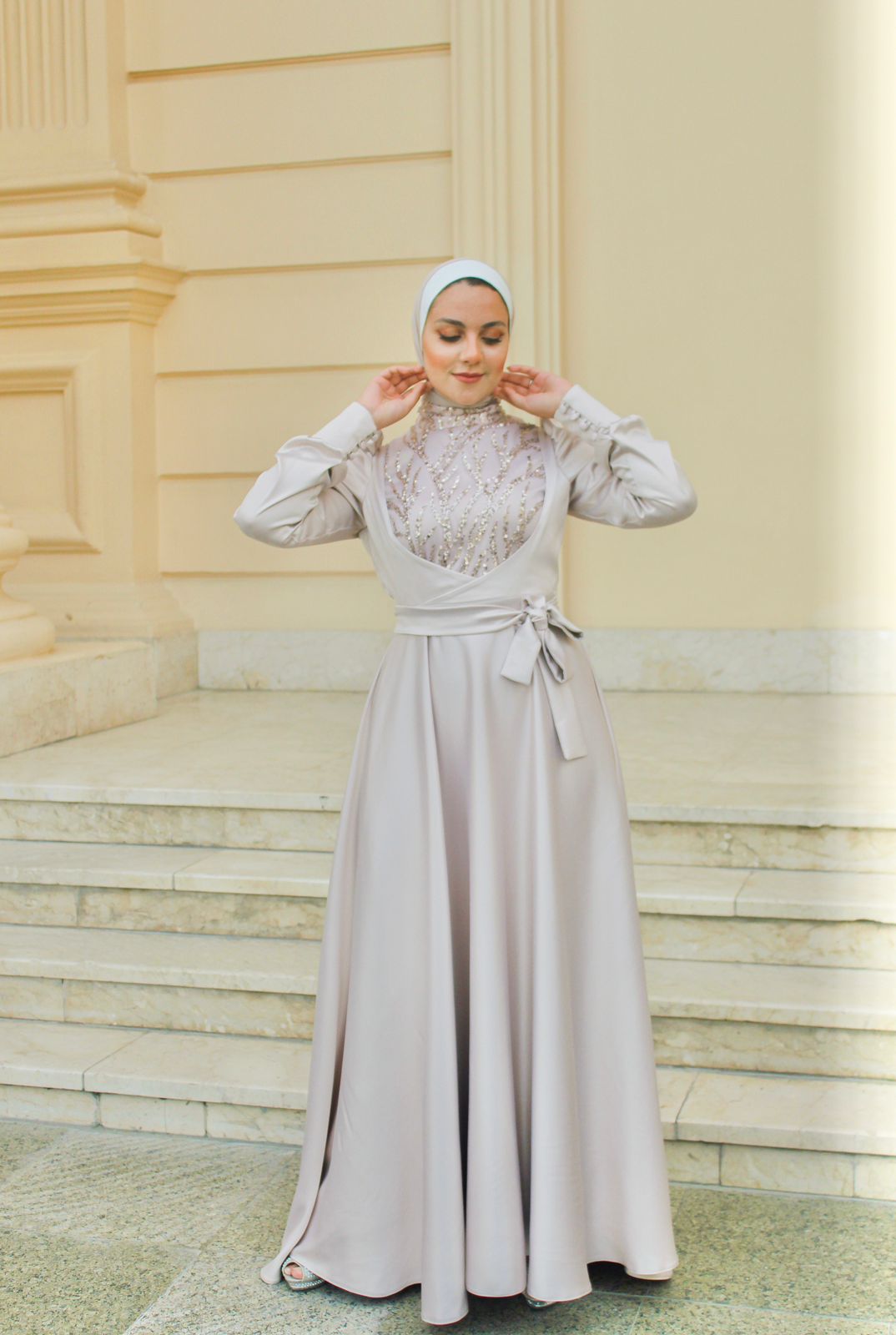 Champagne Satin Soiree Dress