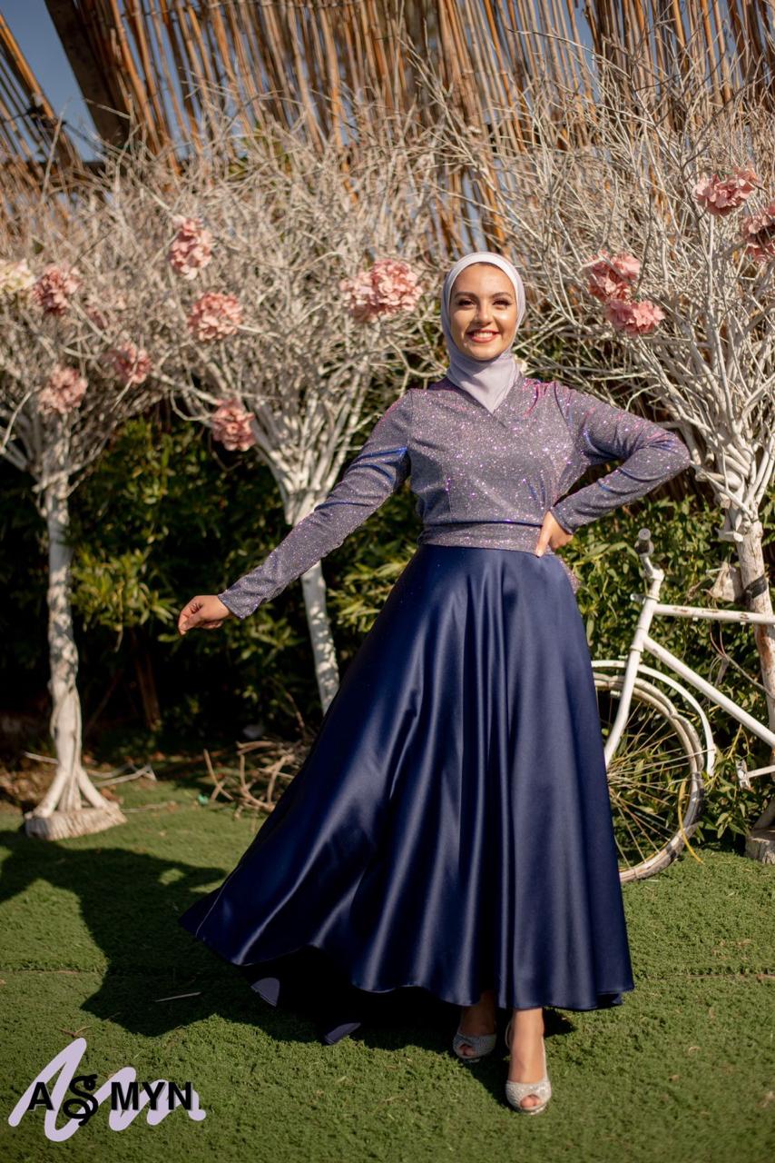 Navy-blue Cloche Satin Skirt
