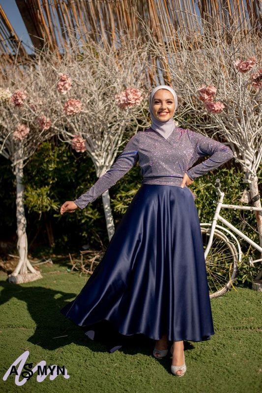 Navy-blue Cloche Satin Skirt