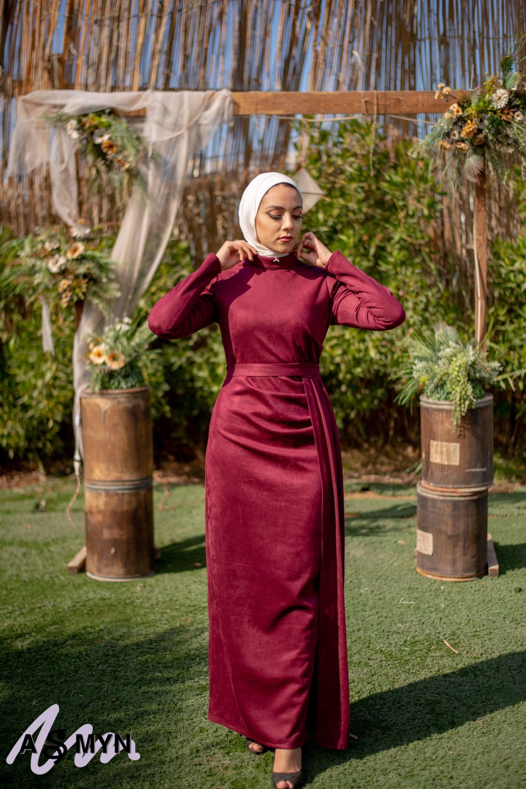 Crimson Satin Soiree Dress with One Side Extension