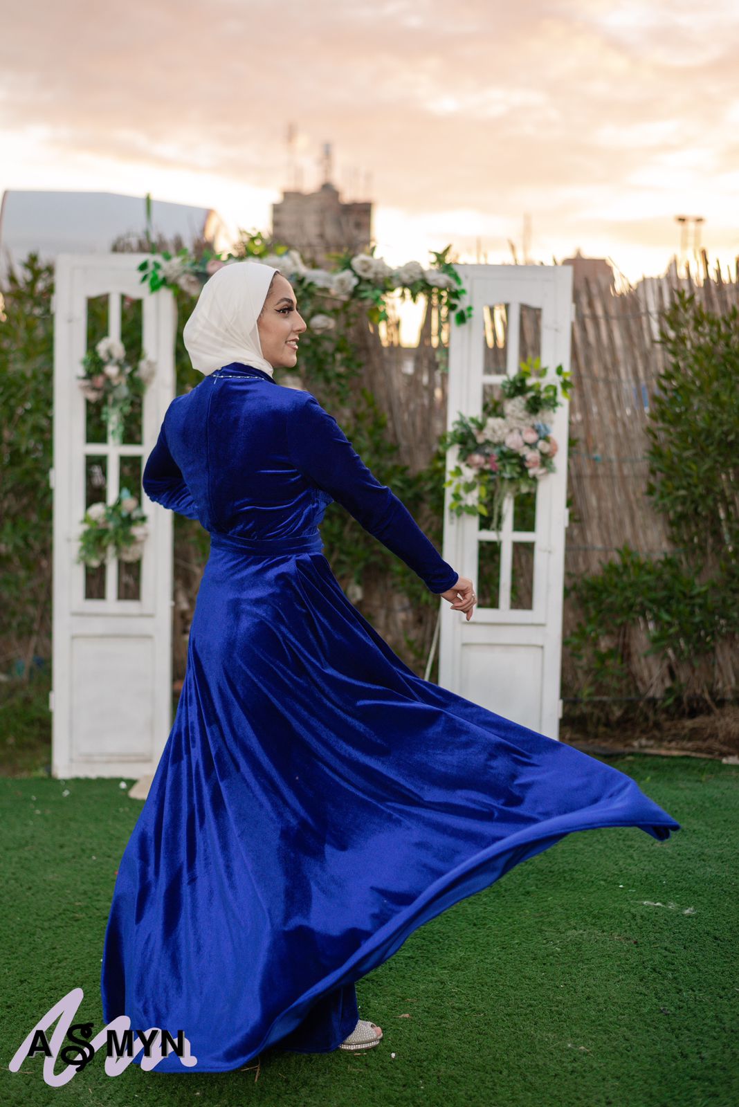 Dark Blue Velvet Soiree Dress