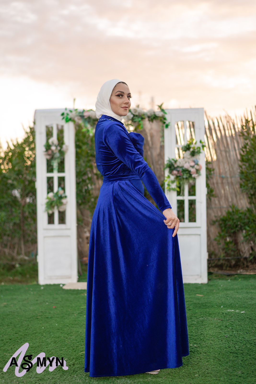 Dark Blue Velvet Soiree Dress
