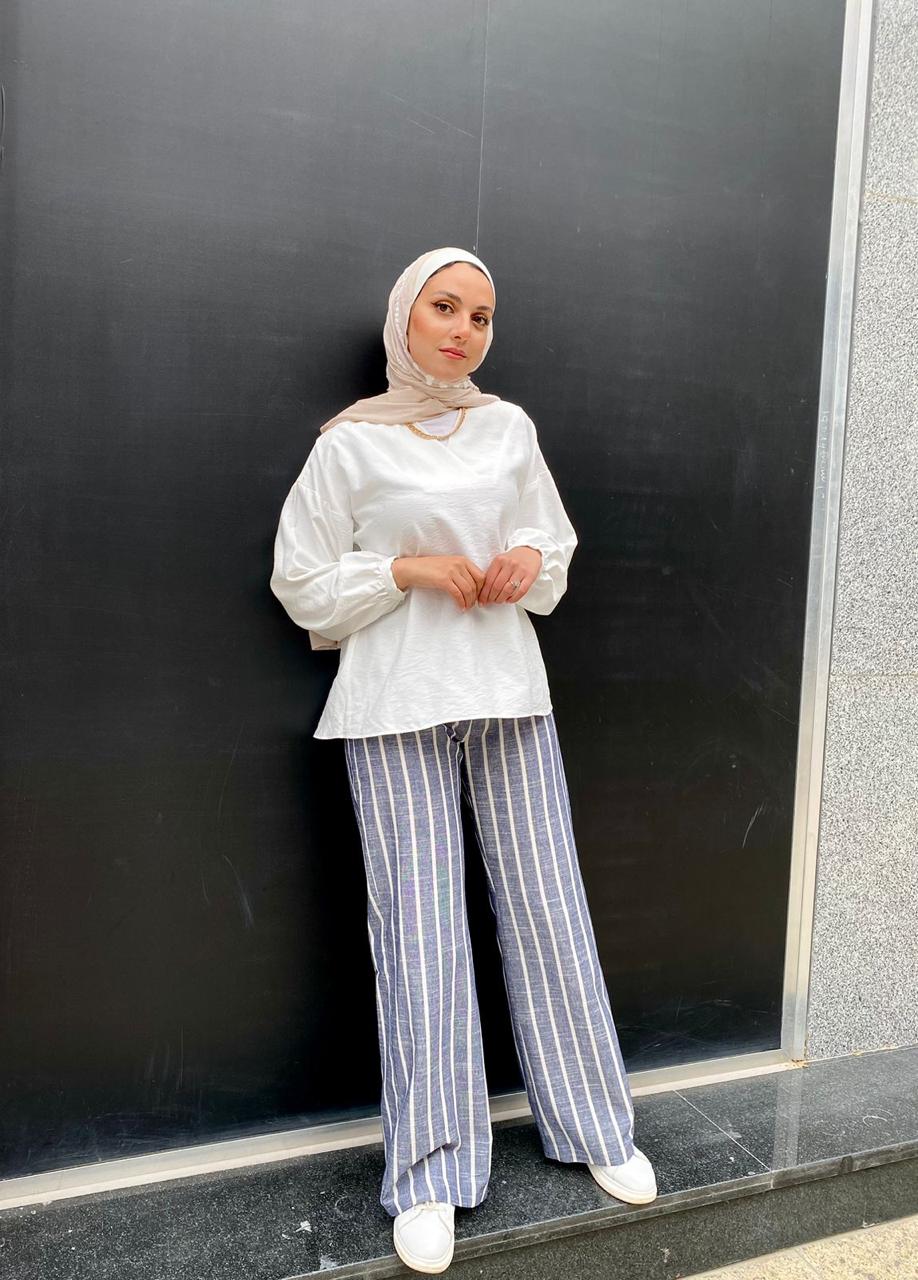 Blue Striped Linen Pants