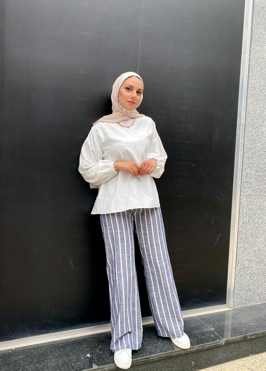 Blue Striped Linen Pants