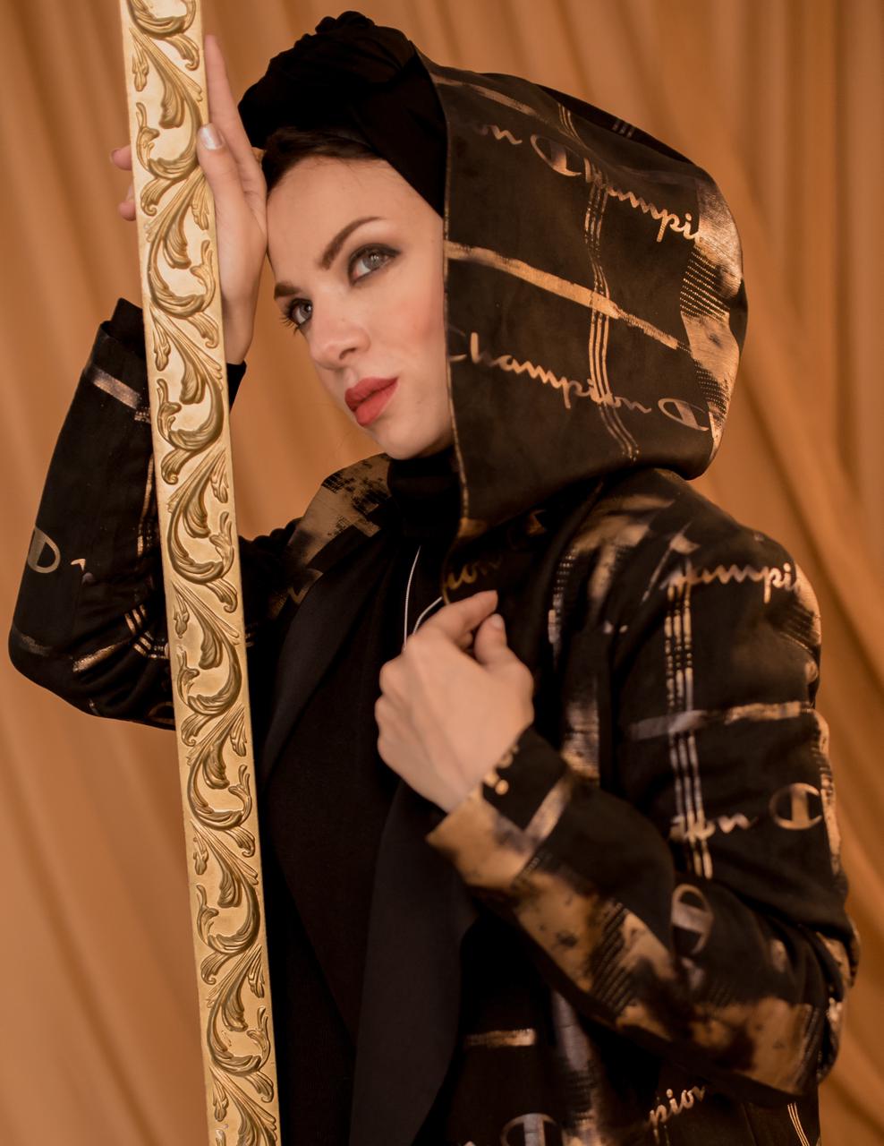 Black N Gold Patterned Winter Cardigan