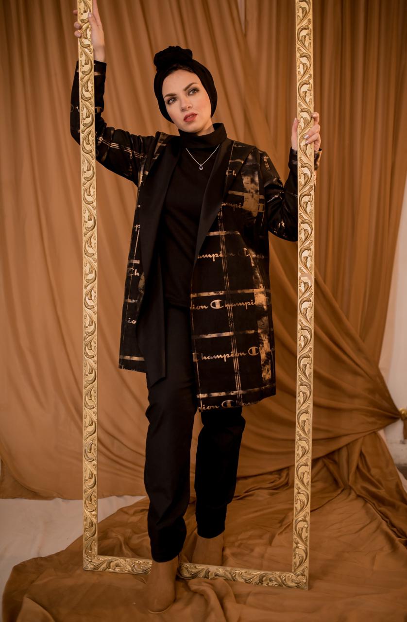 Black N Gold Patterned Winter Cardigan