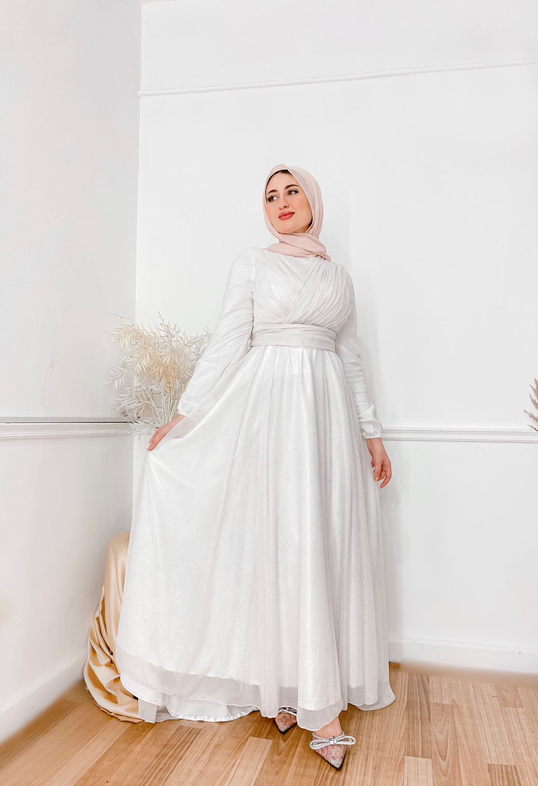 Off-white Glittered Chiffon Soiree Dress