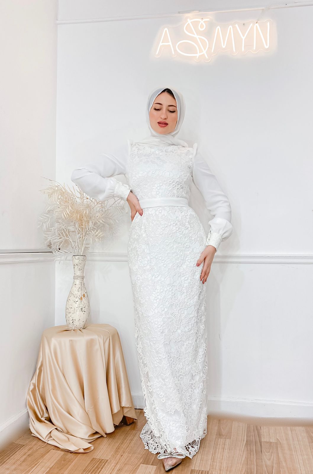 Off-white Classic Embroidered Soiree Dress