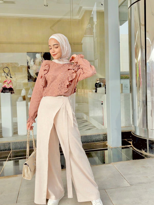 Beige Linen Wrap Pants