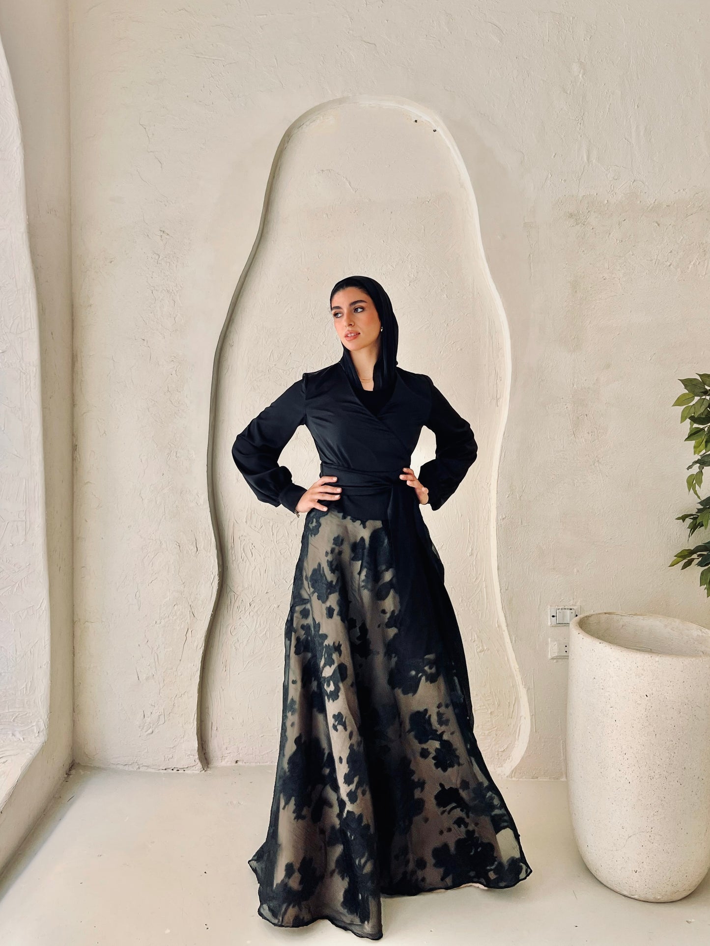 Black Cloche Skirt with Classic Embroidery (Gold Lined)