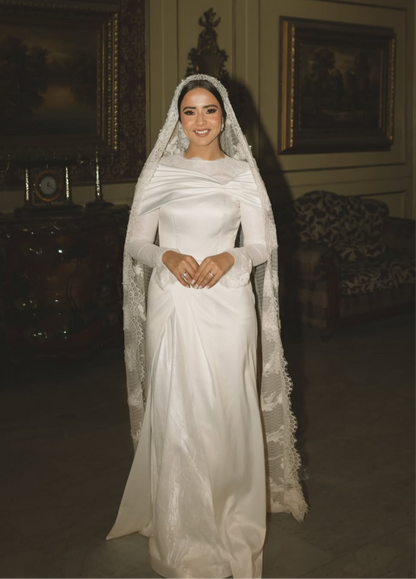 Satin-Lace Bridal Sheath Dress