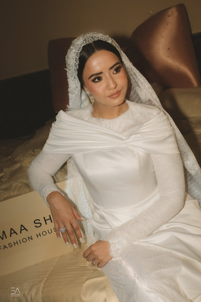 Satin-Lace Bridal Sheath Dress