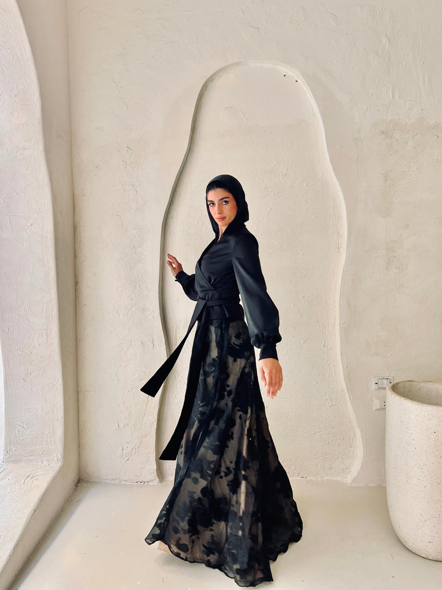 Black Cloche Skirt with Classic Embroidery (Gold Lined)