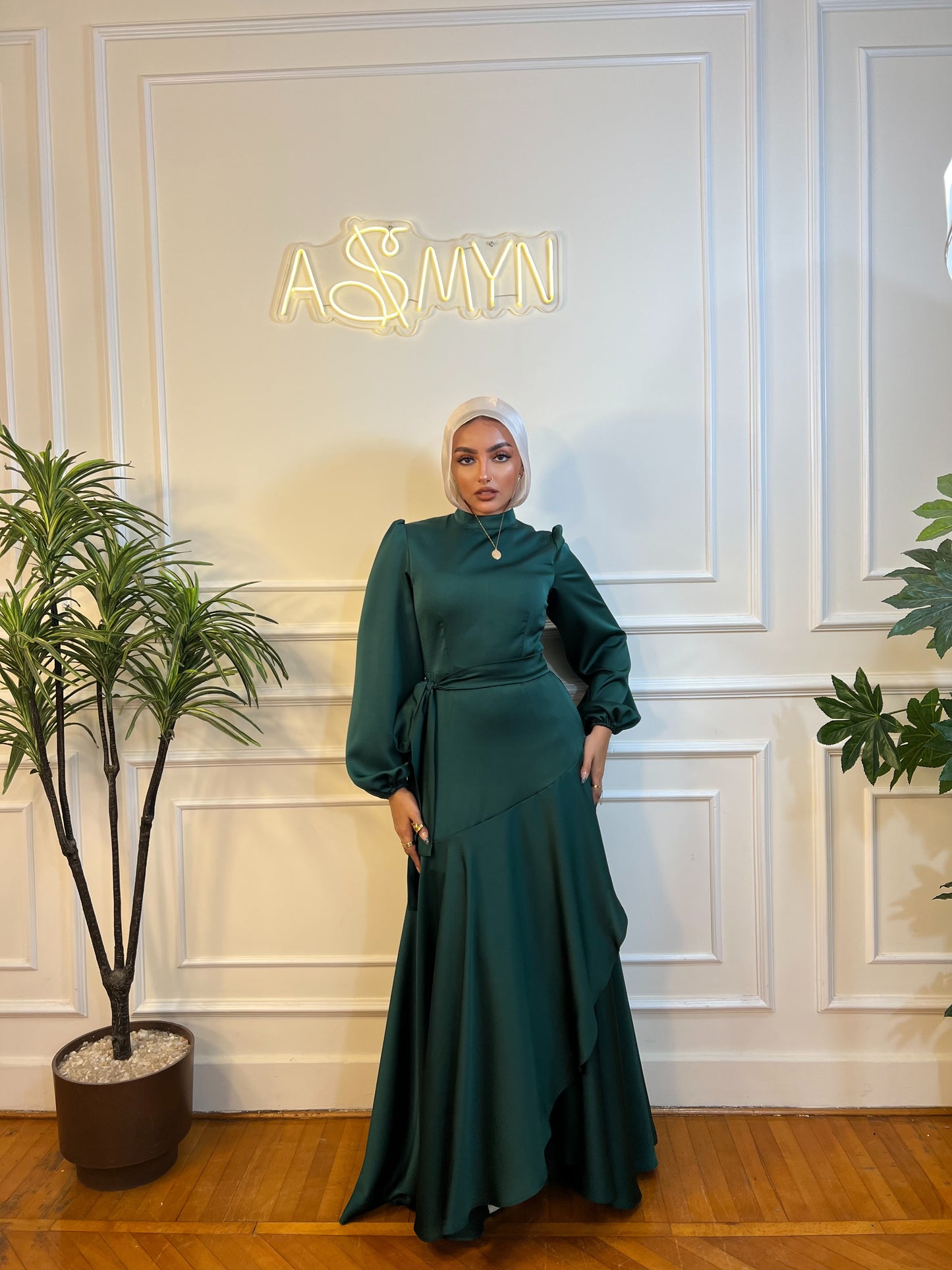 Petroleum Satin Wrap Dress