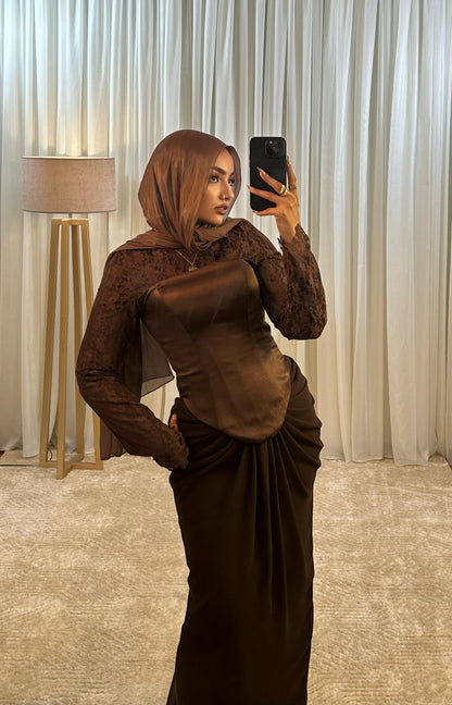 Chocolate Brown Lace Corset Dress