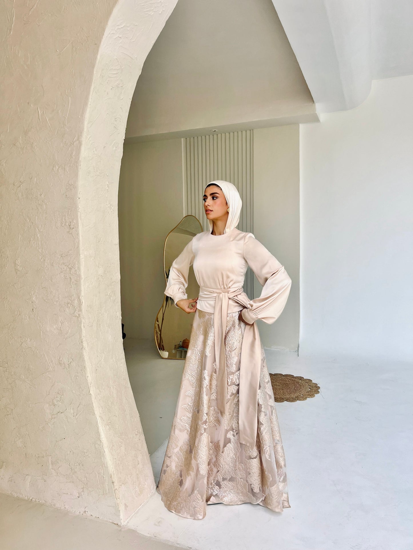 Champagne Cloche Skirt with Classic Embroidery