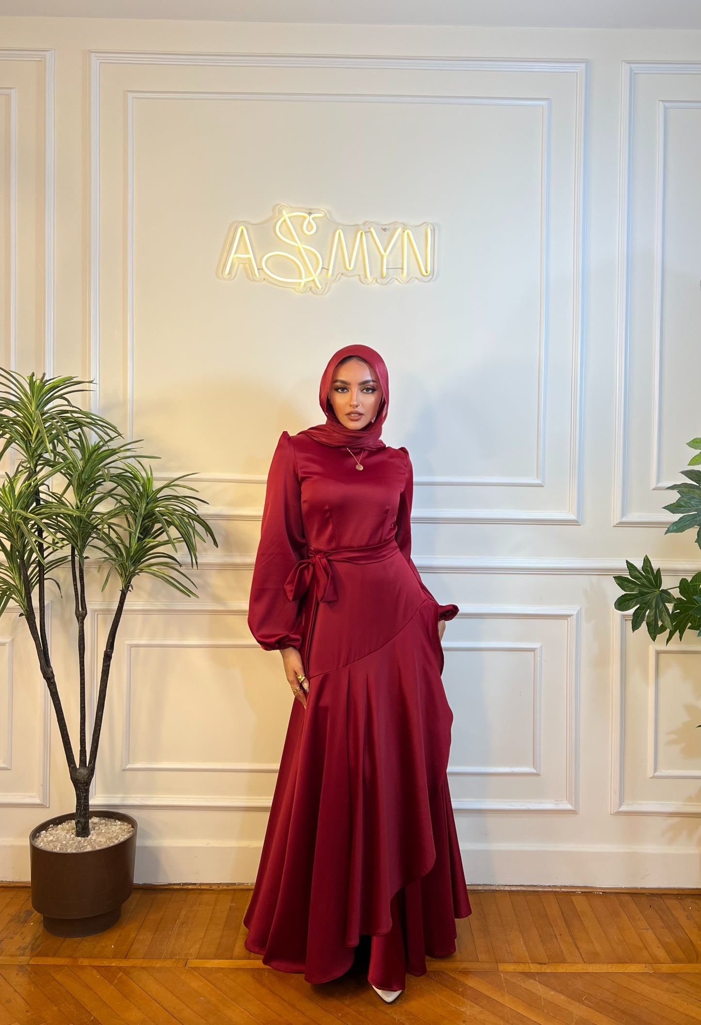 Burgandy Satin Wrap Dress