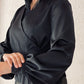 Black Satin Wrap Blouse with Waist Tie