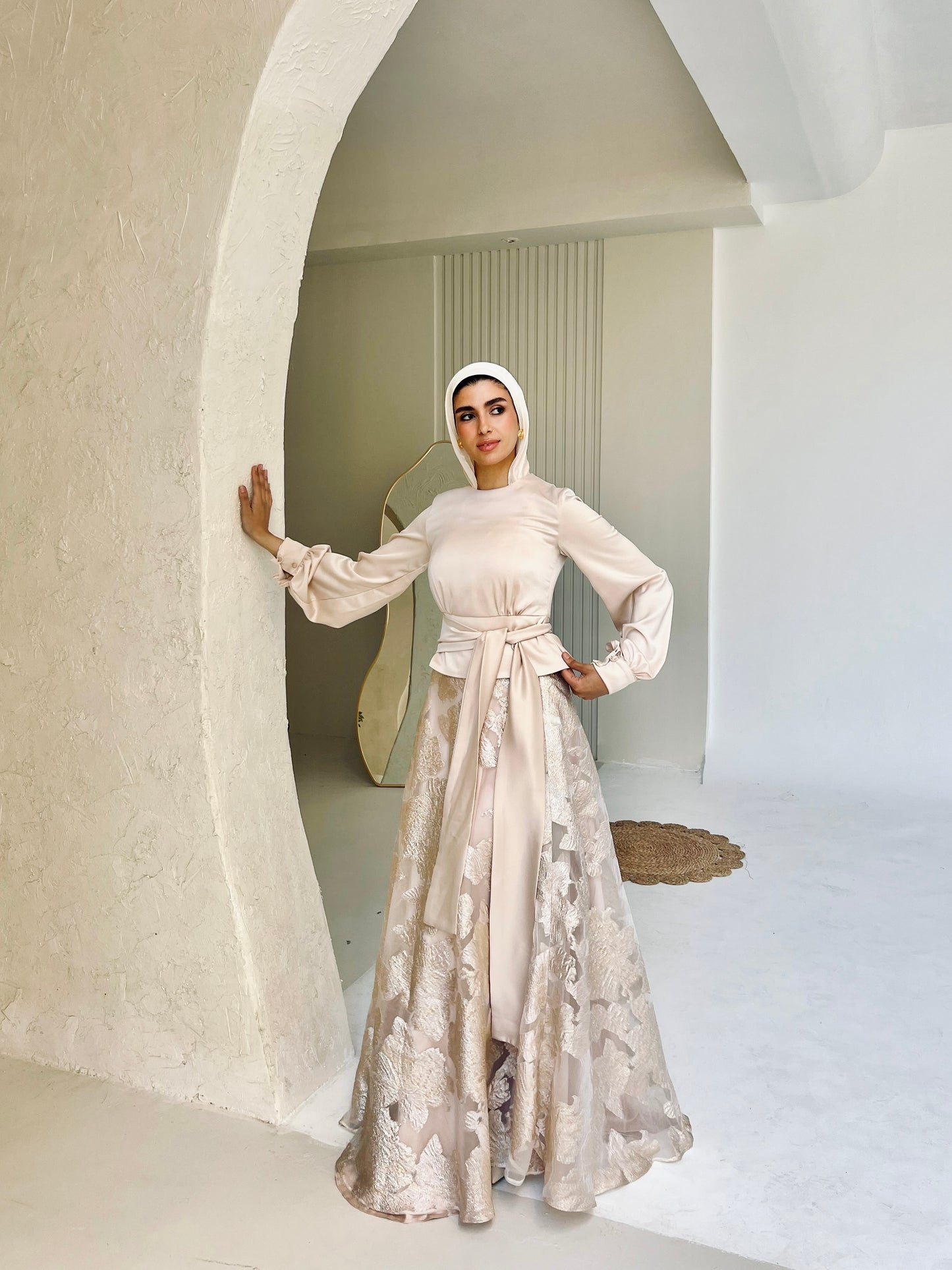 Champagne Cloche Skirt with Classic Embroidery