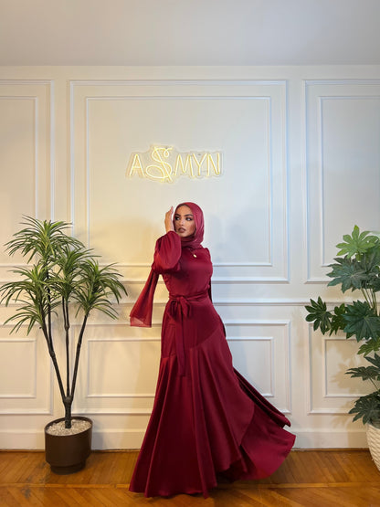 Burgandy Satin Wrap Dress