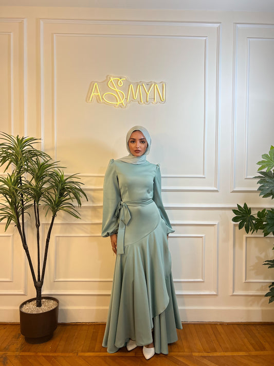 Mint Satin Wrap Dress