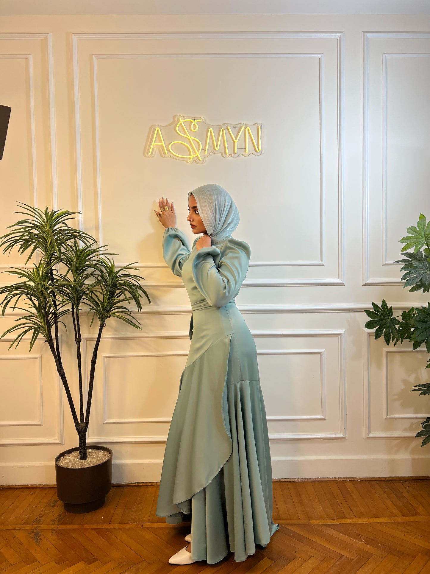 Mint Satin Wrap Dress