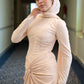 Champagne Lace satin Soiree Dress