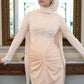 Champagne Lace satin Soiree Dress