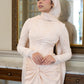 Champagne Lace satin Soiree Dress