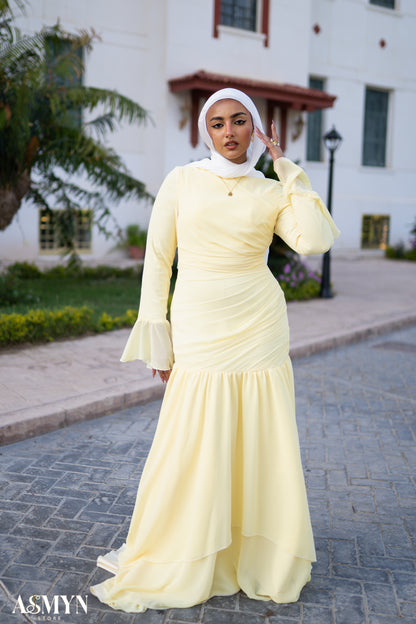 Yellow Chiffon Soiree Dress