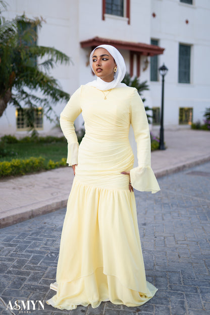 Yellow Chiffon Soiree Dress