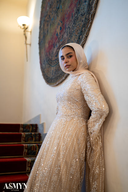 Champagne Embroidered Soiree Dress