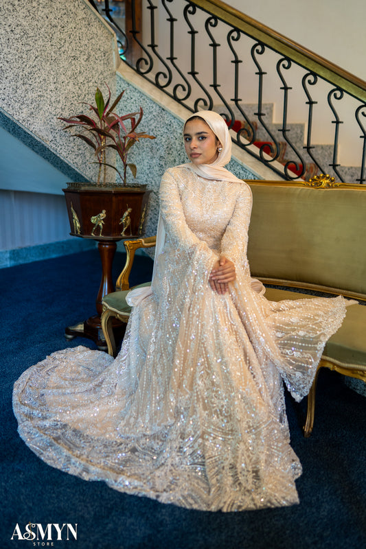 Champagne Embroidered Soiree Dress