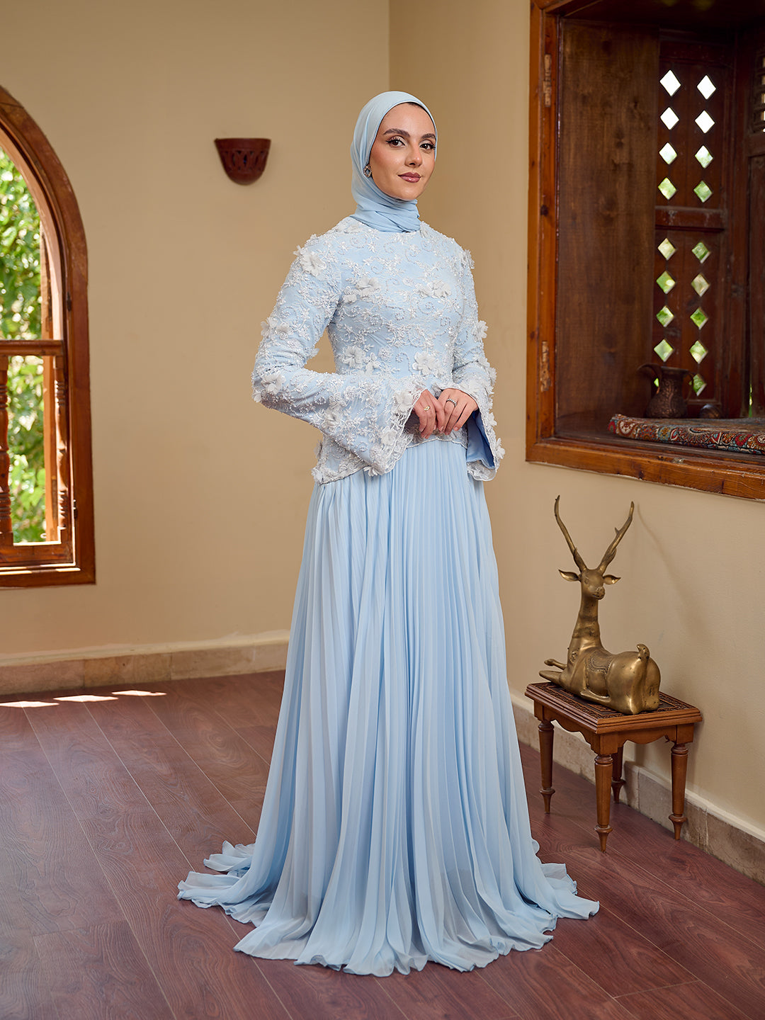 cascade Gown dress  powder blue
