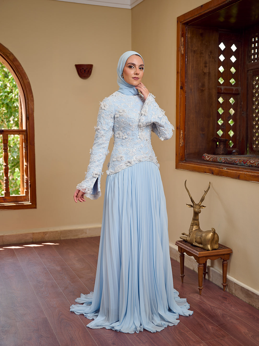 cascade Gown dress  powder blue