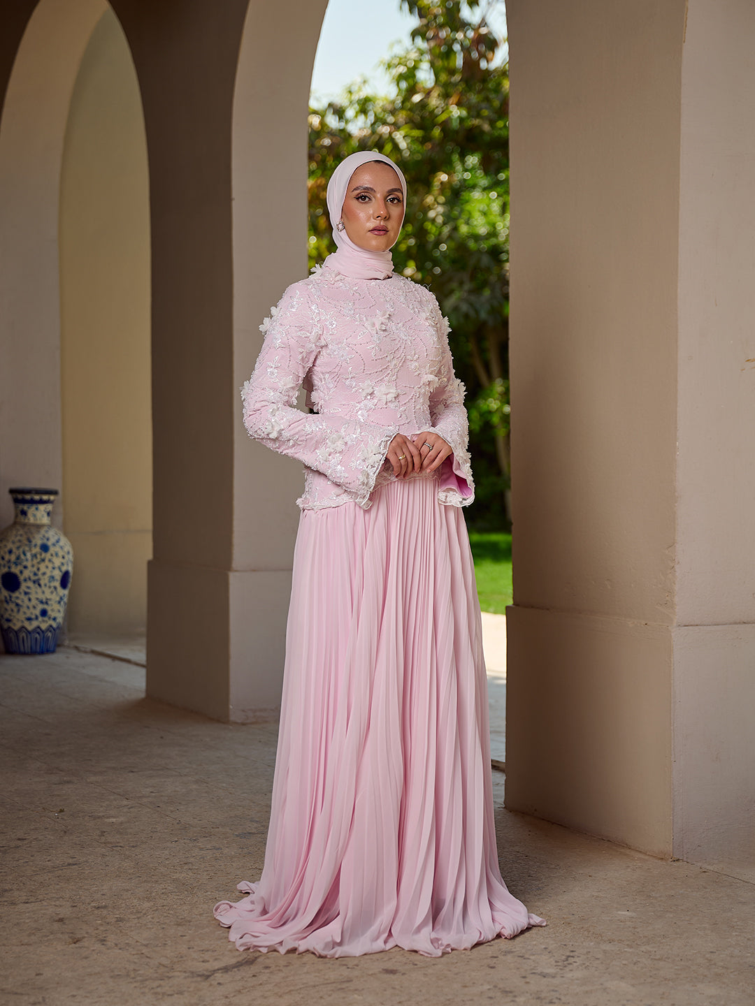 cascade Gown dress  powder pink