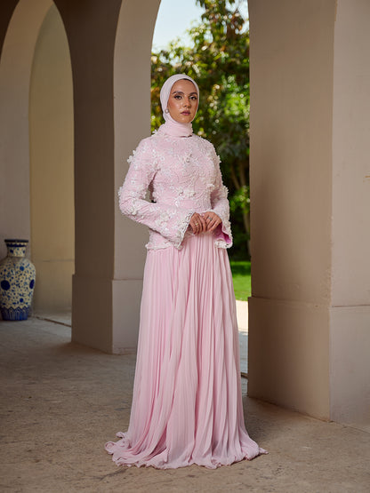 cascade Gown dress  powder pink