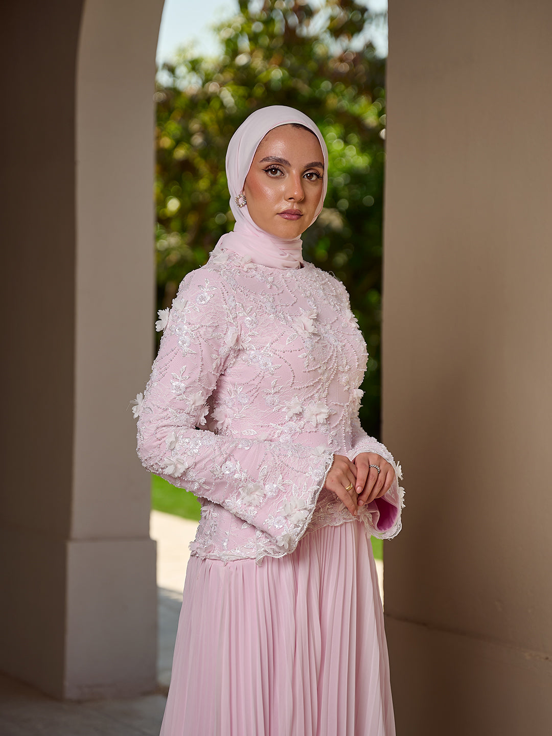 cascade Gown dress  powder pink