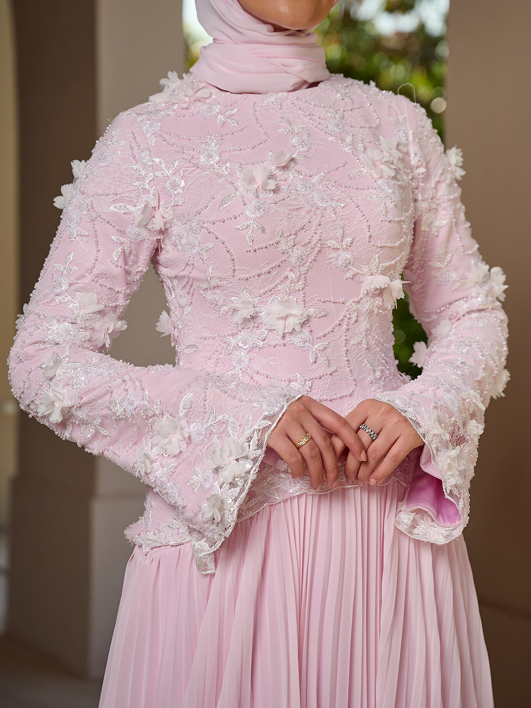 cascade Gown dress  powder pink
