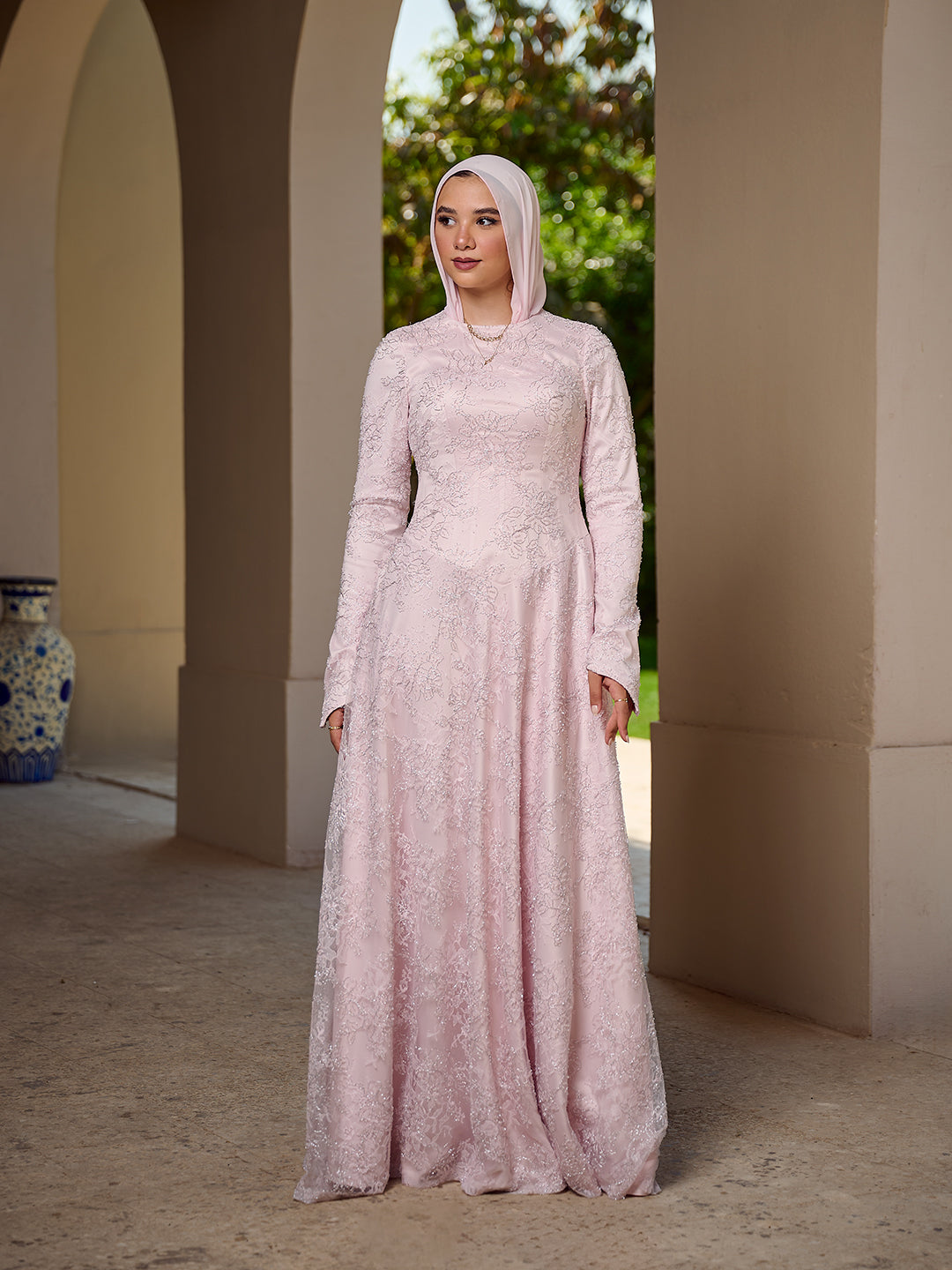 The Grace Lace Dress in Powder Pink