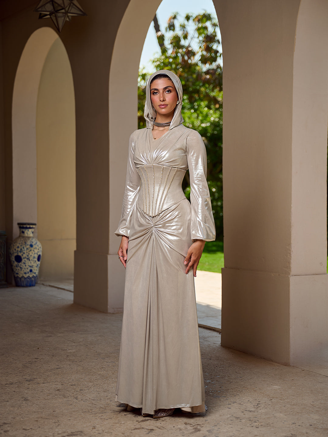 Champagne Sculpted Silhouette Dress