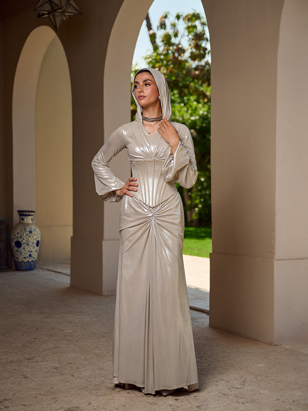 Champagne Sculpted Silhouette Dress