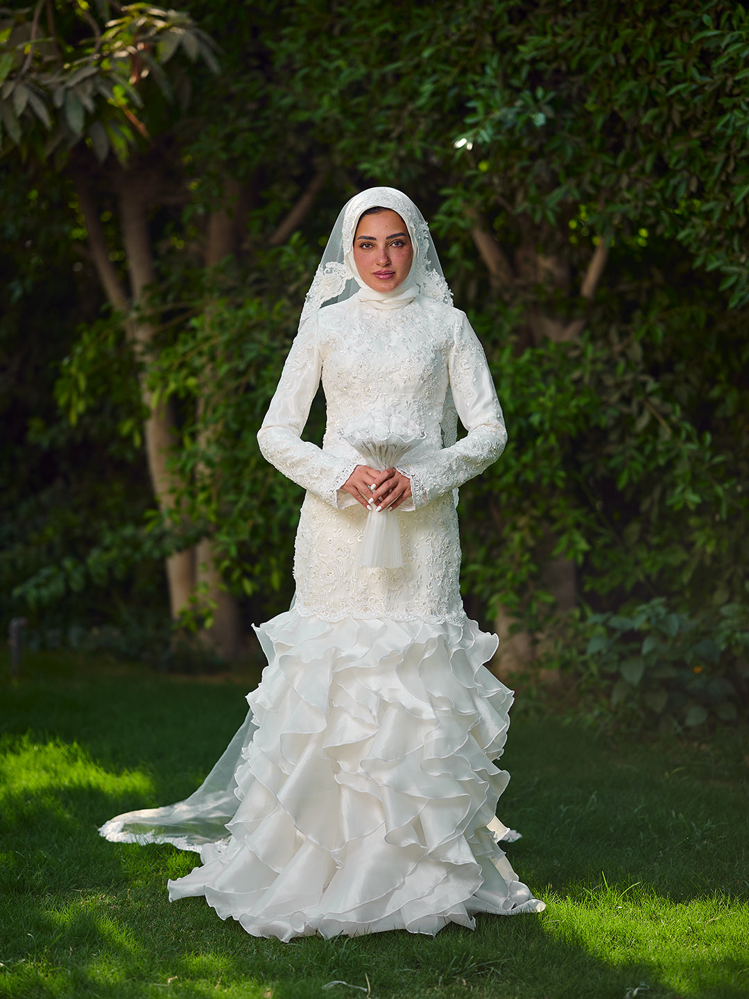 Glamorous Ruffled Bridal Dress